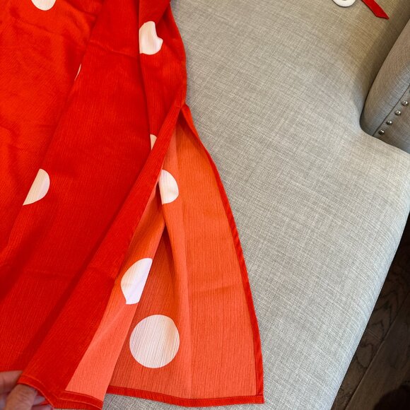 Women's MUD PIE Maxi Tie at Neck Orange PolkaDot Satin Crepe M/L NWOT - Picture 8 of 9